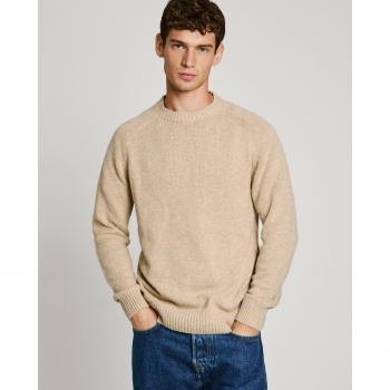 Pepe Jeans Men's Round Neck Raglan Sleeve Beige Alpaca Wool Sweater - Size XL