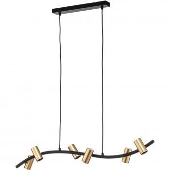 Lámpara colgante Lindby Anito, negro/oro, metal, 100 cm, E27, diseño moderno para salón y comedor, 6 llamas
