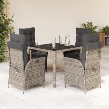 5-Piece Gray Poly Rattan Garden Dining Set with Cushions