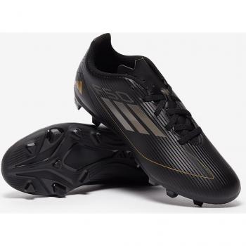 Botas de fútbol adidas F50 Club FxG para niño, color negro/acero/oro, con suela flexible para terreno firme