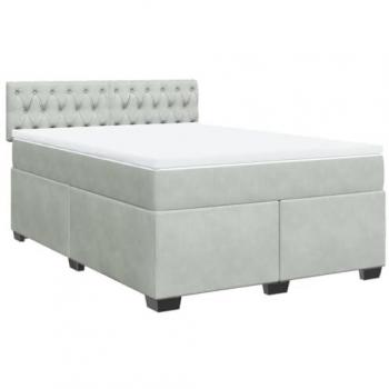 Cama box spring con colchón de muelles terciopelo gris claro 140x200 cm