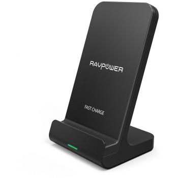 Cargador Inalámbrico de RAVPower con Dos Bobinas, Carga Rápida Qi de 10W para el Galaxy S9, S8, Note 8, Carga Estándar de 5W para el iPhone X/ iPhone 8/8 Plus y Todos los Dispositivos Habilitados para Qi