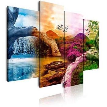 DekoArte 522 - Cuadros Modernos Impresión de Imagen Artística Digitalizada | Lienzo Decorativo para Salón o Dormitorio | Estilo Paisaje Cuatro Estaciones del año Montañas Ârboles | 4 Piezas 120x90cm