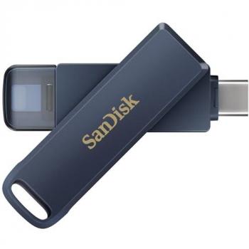 SanDisk iXpand Drive 64GB - Clé USB 2-en-1 USB-C / Lightning - Sauvegarde Automatique - Protection par Mot de Passe - Bleu Ciel Métallique