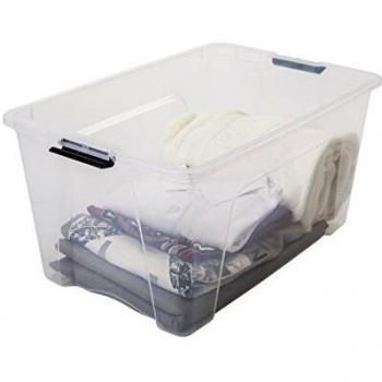 Iris Ohyama, Juego de 2 cajas de almacenamiento, 45 L, con cierre a presión, apilable, sala de estar, dormitorio, garaje - New Top Box NTB-45 - Transparente