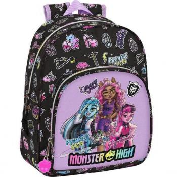 Mochila Infantil Adaptable a Carro Monster High 'Creep' Negra - Safta 28x34x10 cm
