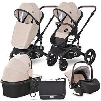 Lorelli - Cochecito de bebé BOSTON 3 Piezas - Carro bebe con capazo, silla auto gropo 0, silleta y bolso