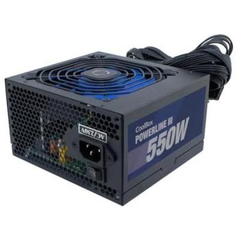 Fuente de Alimentación CoolBox Powerline III 550W ATX 85% Eficiencia, Ventilador Ultra-silencioso, Cables Planos Largos, Negro