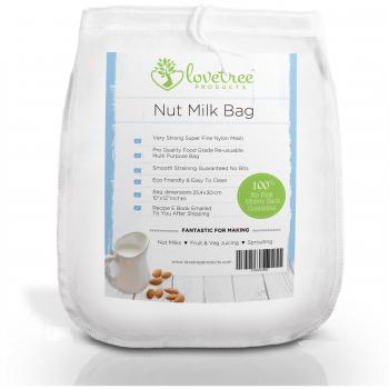 Productos Love Tree bolsa para leche de nueces - El mejor colador orgánico de leche de almendras con calidad premium que incluye un E book de recetas gratuito - Bolsa de malla de grande, reusable y fuerte - Leches de nueces y jugos suaves siempre con gar