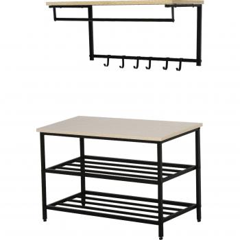 Mueble Recibidor Homcom Perchero 6 Ganchos + Zapatero Negro/Natural