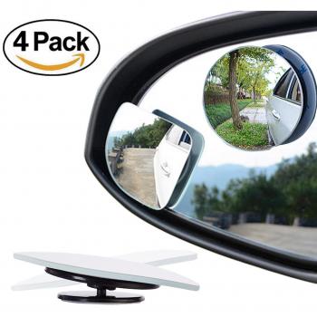 Paquete de 4 espejos para retrovisor, con rotación de 360º y oscilación ajustables, forma de abanico y forma redonda sin marco de 5 cm con cristal convexo de alta definición, para coches, furgonetas
