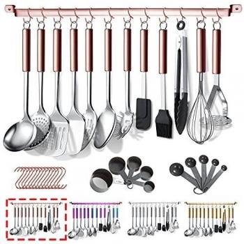 Berglander Juego de Utensilios de Cocina con Mango de Oro Rosa 38 Piezas de Acero Inoxidable con Soporte para Utensilios y Ganchos, Apto para lavavajillas
