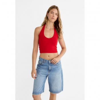 Stradivarius Red Halter Crop Top Size L