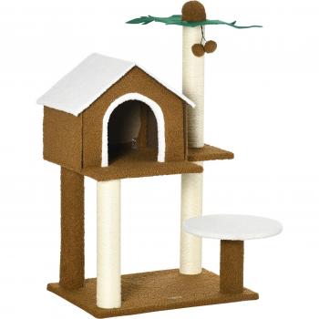 Árbol Rascador para Gatos con Caseta Palmera y Bolas Colgantes 55x40x89 cm Marrón