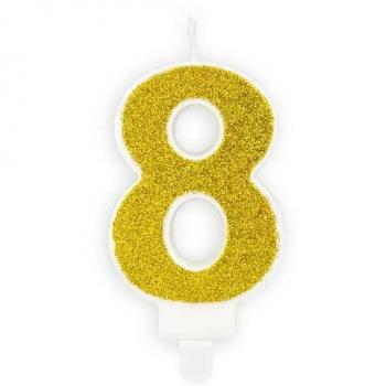 Vela de Cumpleaños Dorada Número 8 - Elegante y Brillante 7cm