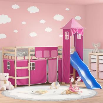 Cama Alta para Niños con Torre de Madera de Pino Rosa 80x200 cm Vidaxl