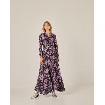 NIZA Vestido Largo Camisero con Volantes y Estampado Floral - Elegancia y Frescura