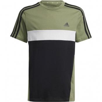 Camiseta infantil unisex adidas Tiberio 3 bandas colorblock de algodón verde