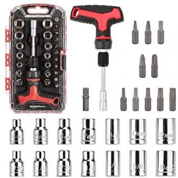 Amazon Basics Juego de destornillador y llave de carraca en T, magnético, 27 piezas
