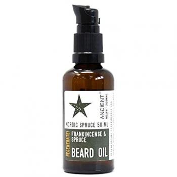 Aceite de Barba 100% Puro y Natural con Vitamina A + E, Rápida Absorción, Estimula Crecimiento, Incienso y Abeto - 50 ml