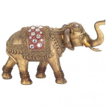 Figura Decorativa de Elefante Étnico Dorado en Resina 24x13x15cm - Signes Grimalt