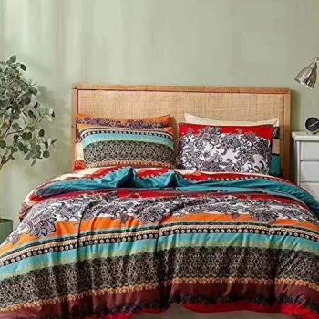 ENCOFT 2 Piezas Juego de Funda de Edredón Unipersonal 135x200cm con Funda de Almohada 50x75cm en 100% Poliéster Estampada Estilo Bohemia Ropa de Cama Suave Reversible Multicolor