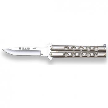 Navaja de abanico Joker Ninja N101C con mango zamak cromo y hoja de 10 cm de acero inoxidable, ideal para actividades al aire libre como pesca, caza, camping y senderismo