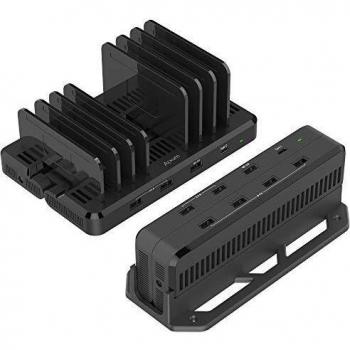 Alxum Estaciones de Carga USB C, Cargador múltiple Tipo C de 60 W y 8 Puertos para Montaje en Pared con estación de Carga rápida QC 3.0 para teléfonos celulares, Negro
