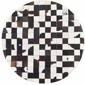 Alfombra Redonda de Piel Negra y Blanca Ø 140 cm Patchwork Hecha a Mano Bergama