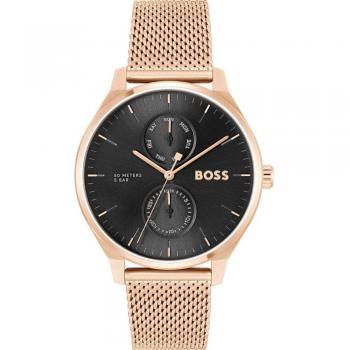 Reloj para Hombre BOSS Tyler 1514104 - Reloj analógico, diámetro de 43 mm, caja de acero inoxidable, correa de cuero negro, resistencia al agua hasta 50 metros, movimiento de cuarzo