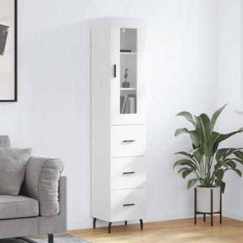 Aparador alto de madera multicapa y contrachapada blanco pulido/brillo 34,5x34x180 cm