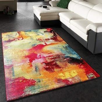 Alfombra Estilo Lienzo Moteada Sombreada Colorida 120x170 cm Gris Rojo Verde Azul Amarillo