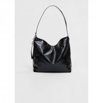 Stradivarius Black Faux Leather Bucket Bag OS
