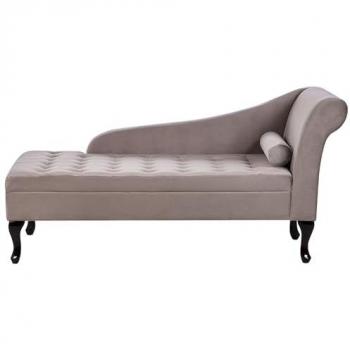 Chaise Longue Derecha en Terciopelo Taupe con Almacenaje y Cojín Decorativo Pessac