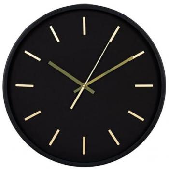 Reloj de Pared Kensington EPIKASA, Vidrio y Plástico, Negro y Dorado, 4.5x35x35 cm