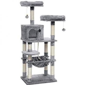 Torre para gatos de varios niveles, 143 cm, 2 plataformas, en colores variados y diseño gris claro