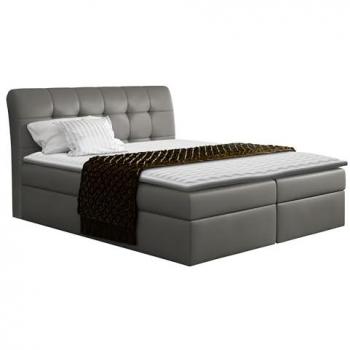 Cama Continental Baltimore 110 Doble de Cuero Ecológico Gris 160x200 con Somieres - 217 x 160 x 123 cm