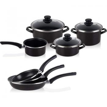 Magefesa Kenia Batería de Cocina 7 Piezas Acero Inoxidable + Juego de 3 Sartenes Antiadherentes 18/20/24 cm, Apta para Inducción y Lavavaj