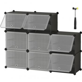Zapatero modular de plástico con 8 compartimentos y puertas, estantería modular de 30x40x30 cm, marco de acero para organizar zapatos de manera eficiente