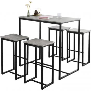 SoBuy OGT15-HG Set de Bar con 1 Mesa Alta y 4 Taburetes en Color Gris