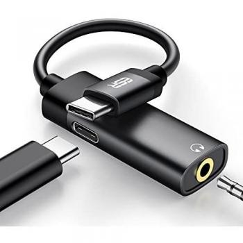 ESR Adaptador para Auriculares,USB-C a Jack 3.5mm y USB-C PD,Adaptador de Audio 2 en 1, USB-C a 3,5 mm con Carga Rápida,Compatible con Galaxy S22/S21/S20, iPad Air 5/4, iPad Pro 2021/2020, Negro