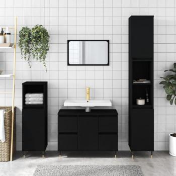 Mueble de baño negro 80x33x60 cm madera multicapa