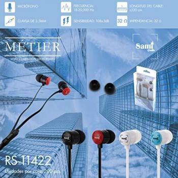 Sami RS11422A - Auriculares intrauditivos Sami METIER - Earphones 1,2M de Cable - Micrófono y Manos Libres - Blanco/Azul.