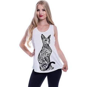 Innocent Top o Camiseta Sin Mangas en Blanco con Gato Esfinge Tatuado - XL