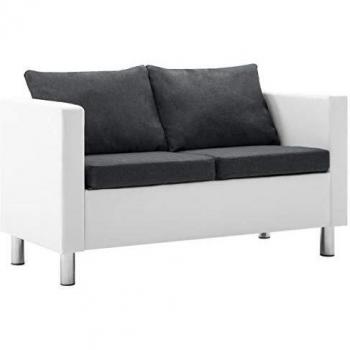 vidaXL Sofá 2 Plazas Cuero Sintético Blanco Gris Oscuro Asiento Sillón Silla