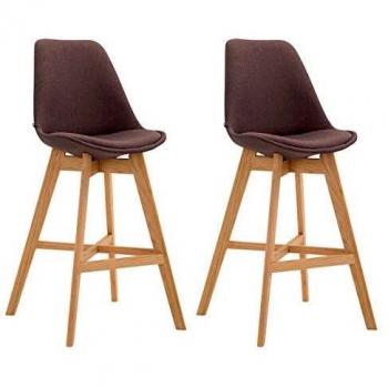 Set 2x Taburete Cannes en Tela Marrón Natural con Estructura de Madera de Roble