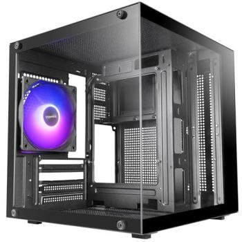 Caja PC Mars Gaming MC-Cube MicroATX Ultracompacta con Cristal Templado Panorámico, Ventilador ARGB 120mm y Soporte para Refrigeraciones Líquidas hasta 120mm, Minitor