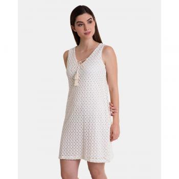 Vestido de playa corto de punto crochet sin mangas color crudo