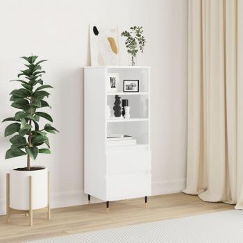 Aparador alto de madera contrachapada blanco brillo 40x36x110 cm, mueble de almacenaje para salón, buffet, armario auxiliar y armario de almacenamiento