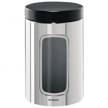 Brabantia 320803 - Bote con mirilla, 1,4 l, acero brillante,17x11cm, tapa de color negro